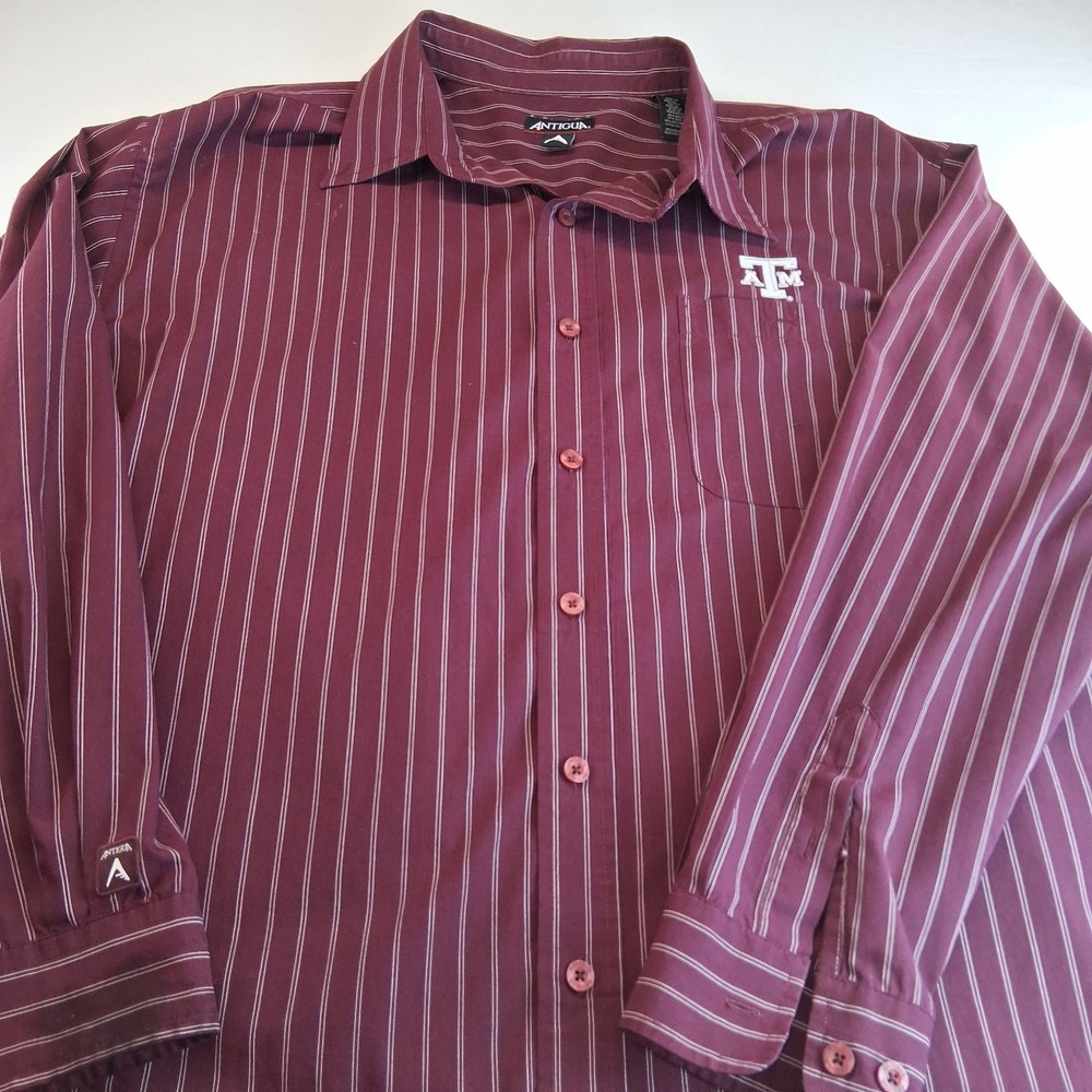 Texas A&M Aggies Antigua Long Sleeve Button Down Stripe Shirt Men XL NCAA ATM